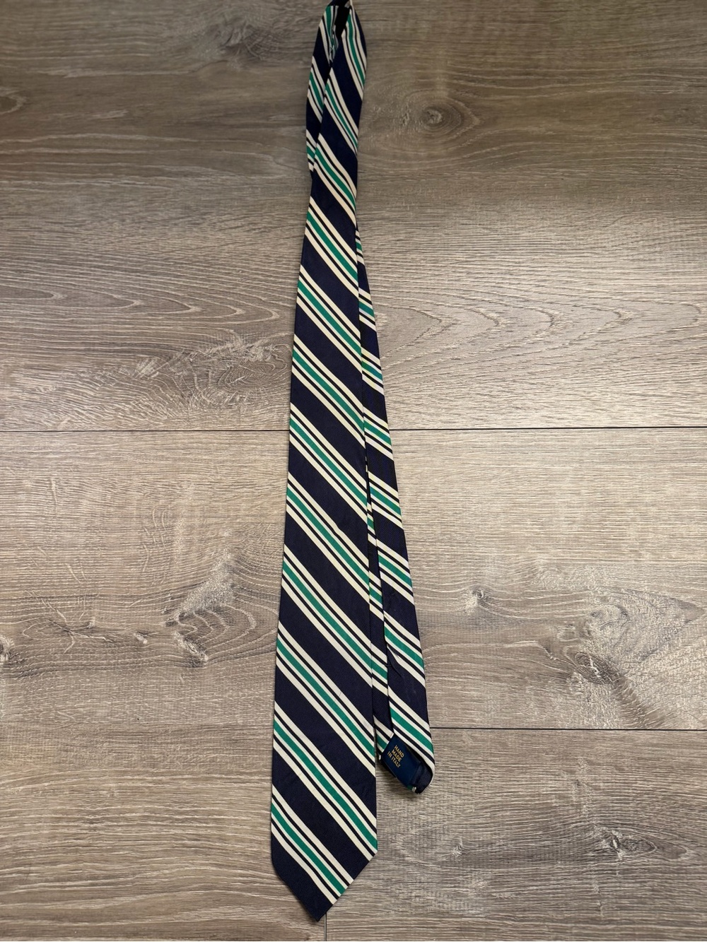 Classic Navy Stripe Men's Tie in Navy, Green & White